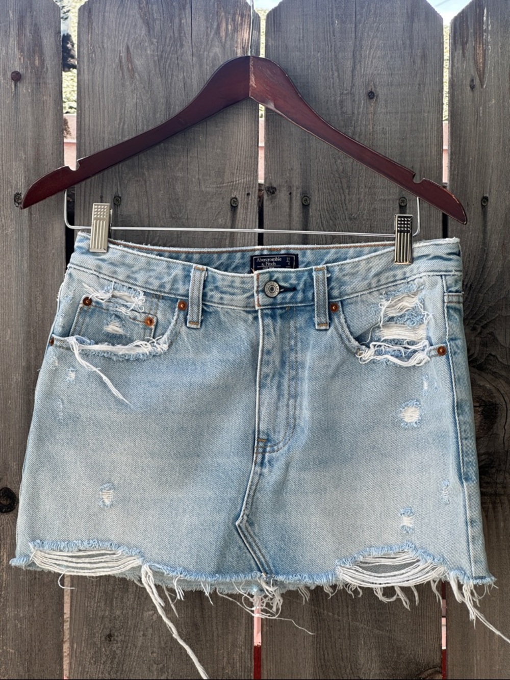 A&F distressed denim mini skirt